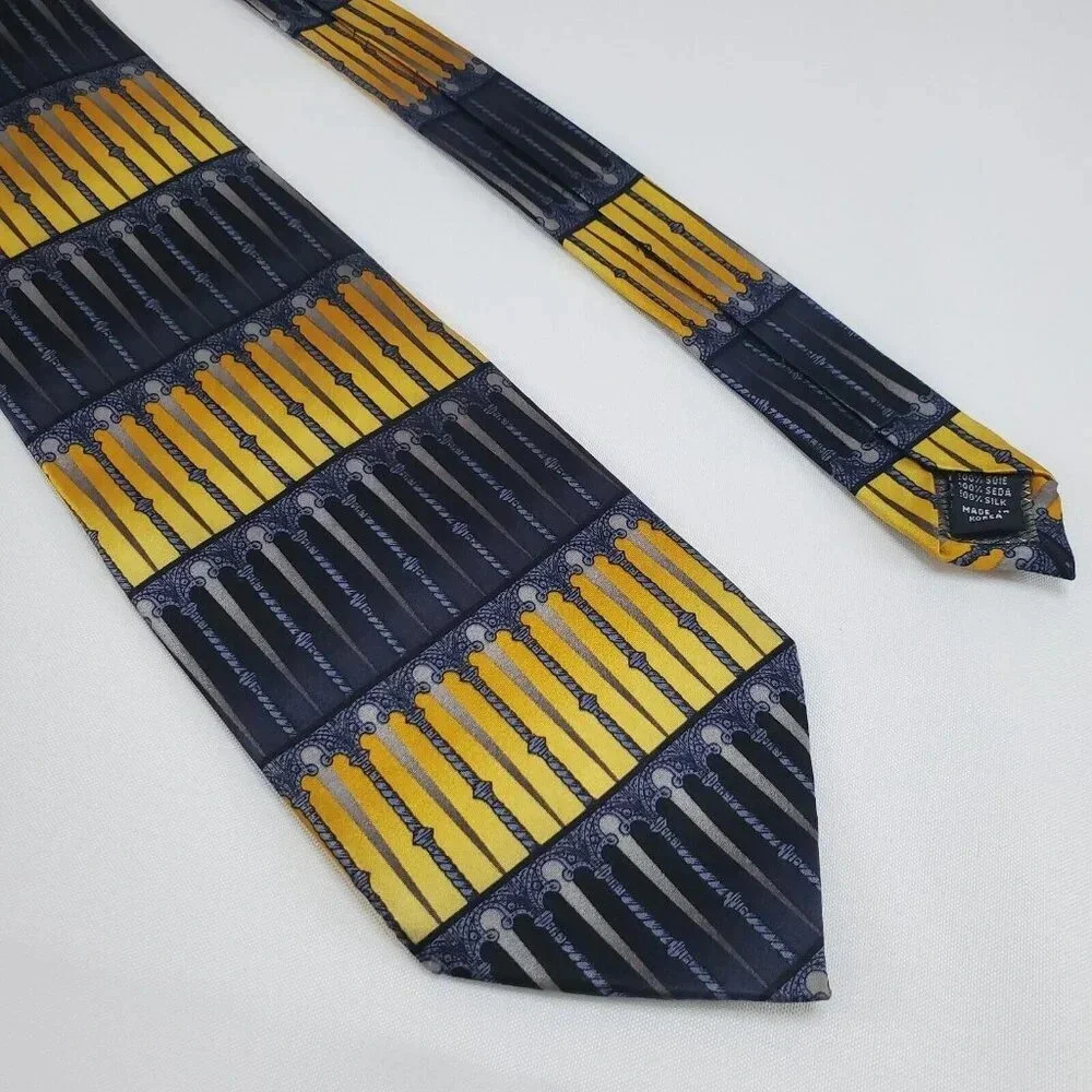 VTG DiMoggio 100% Silk Tie Baroque Black Grey Gold  60